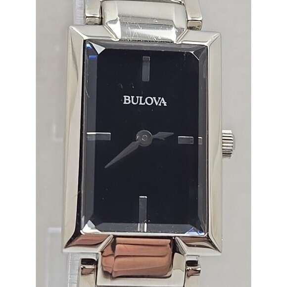 Bulova 96L138 Womens Black Dial Rectangle Stainless Bangle Watch New Battery main image 6